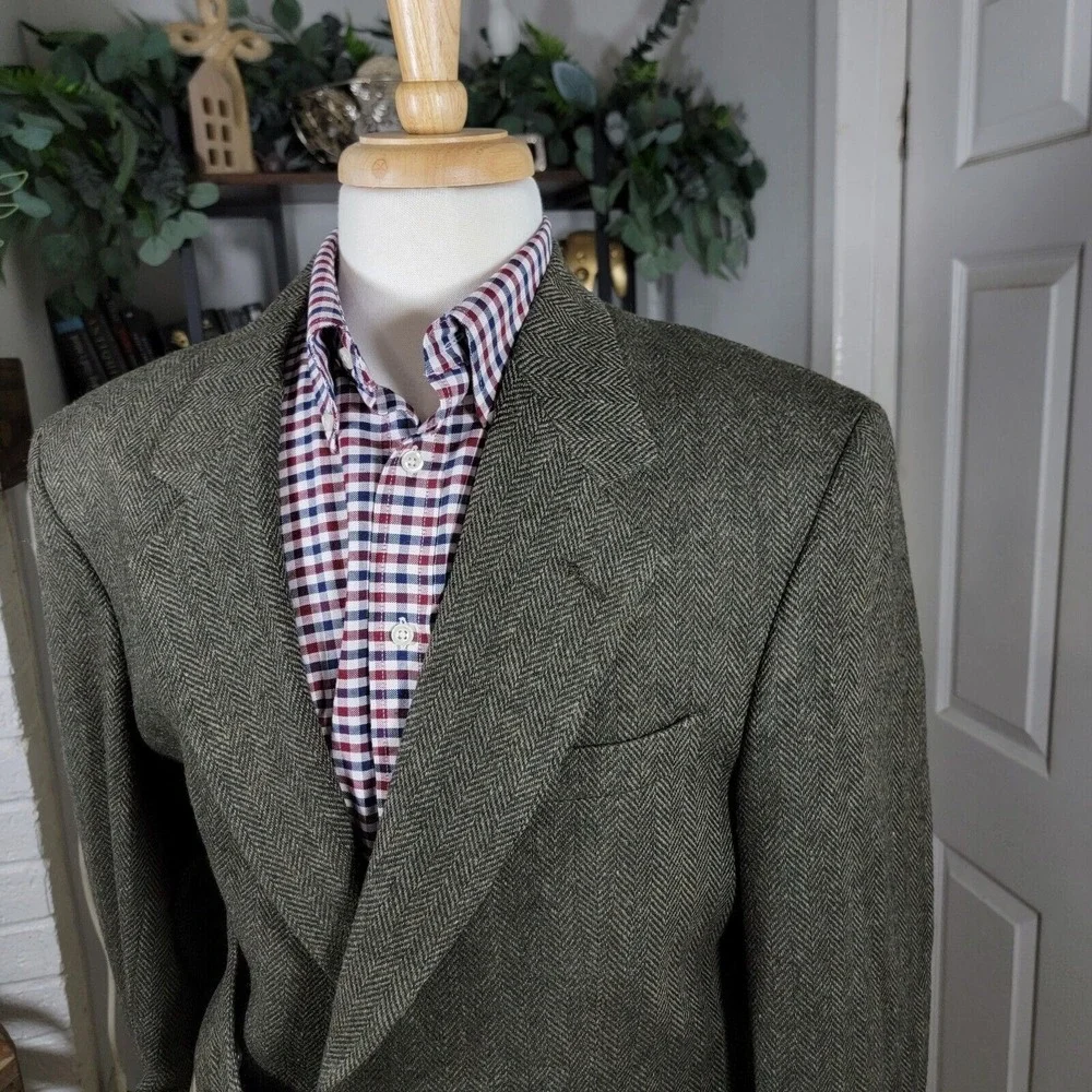 John Alexander Hart Schaffner Men's Sport Coat Blazer Green Wool Herringbone 41R